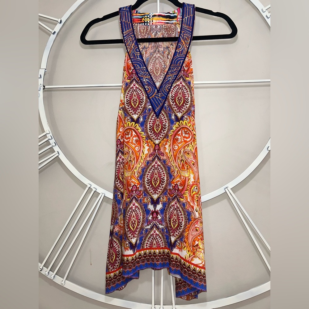 Robert Graham Multicolor Paisley Print Embroidered V-Neck Top